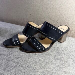 Jil Sander Block Platform Navy Leather Upper Sandal 8.5M